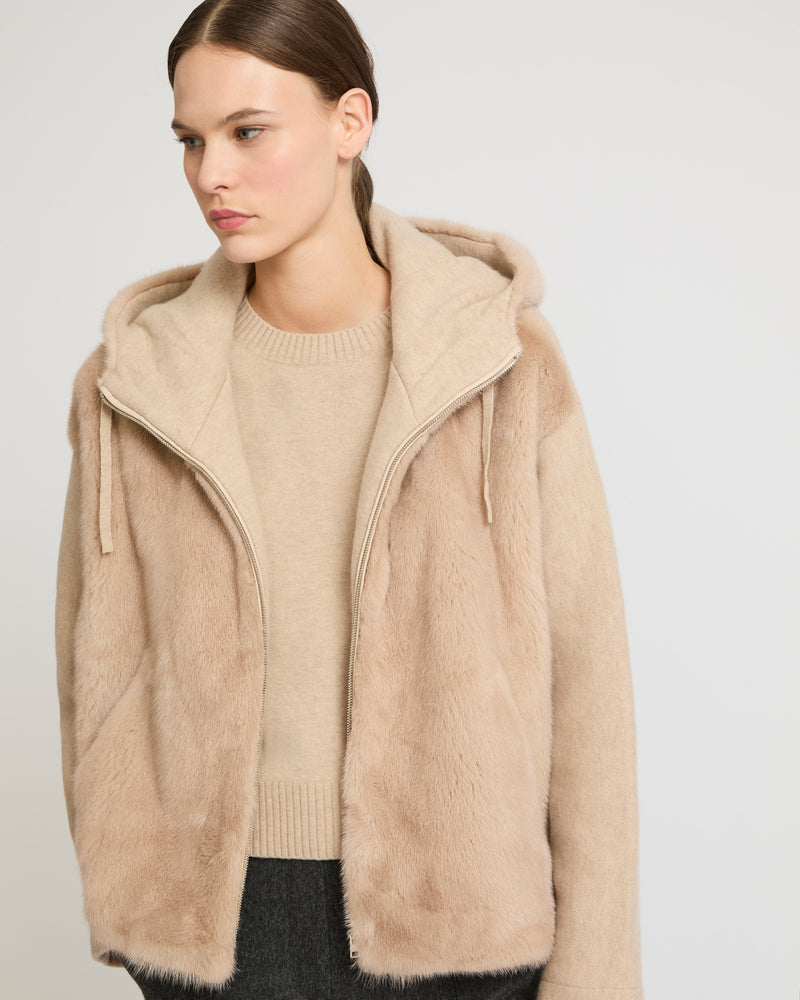 Hooded jacket in knit and mink fur - beige - Yves Salomon