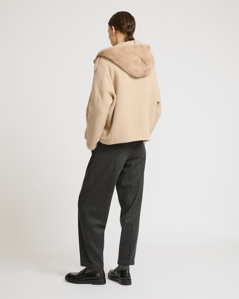 Hooded jacket in knit and mink fur - beige - Yves Salomon