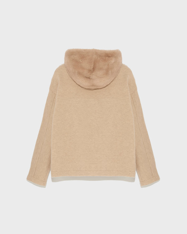 Hooded jacket in knit and mink fur - beige - Yves Salomon