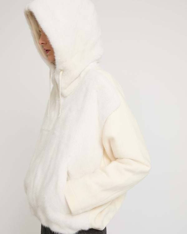 Belted down jacket in waterproof technical fabric with fox and rabbit fur - white - Yves Salomon