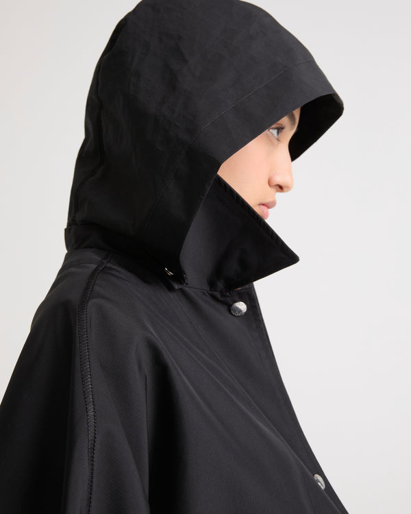 Cape-style parka in technical fabric