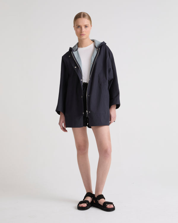 Short cape parka in cotton-mix technical fabric