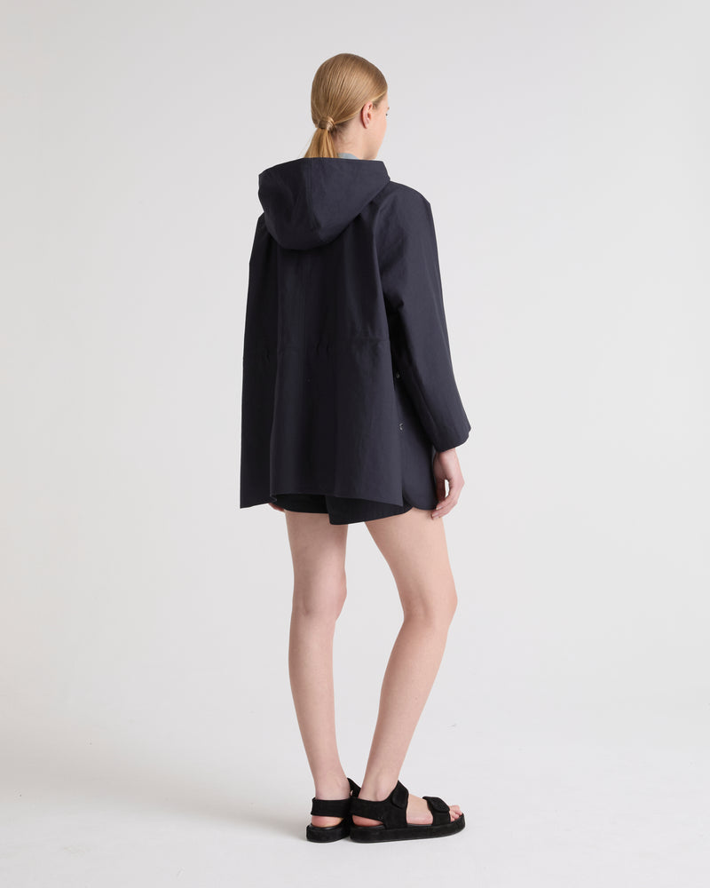 Short cape parka in cotton-mix technical fabric