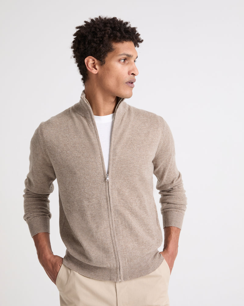 Zipped knit cardigan - beige - Yves Salomon