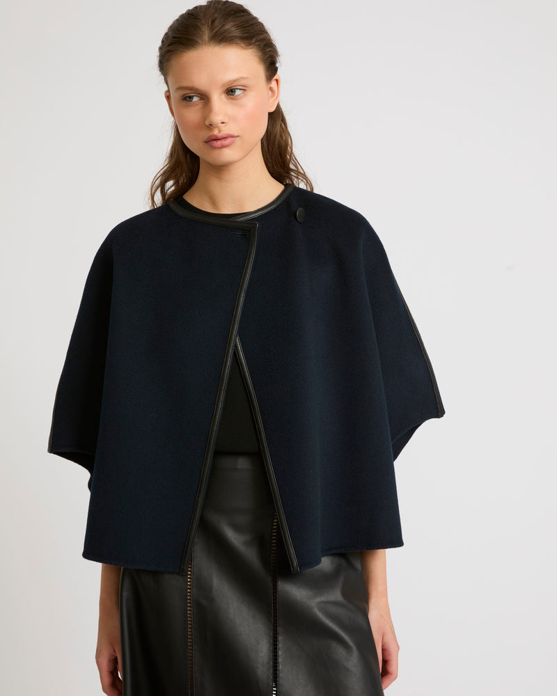 Short double-sided wool-blend cape