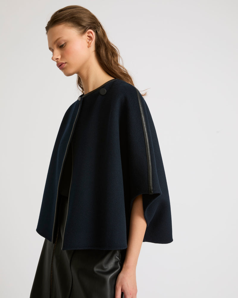 Short double-sided wool-blend cape