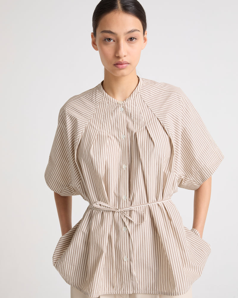 Pleated shirt in striped cotton poplin