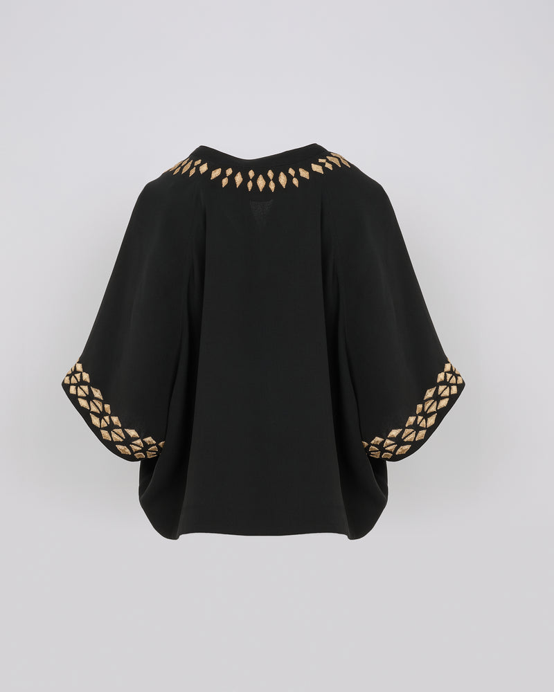 Silk crepe embroidered blouse