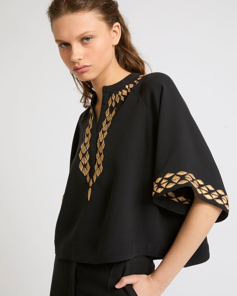 Silk crepe embroidered blouse