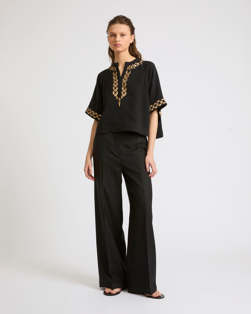 Silk crepe embroidered blouse