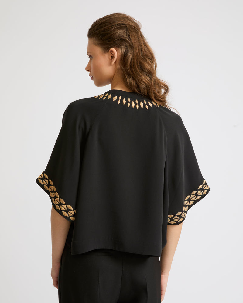 Silk crepe embroidered blouse