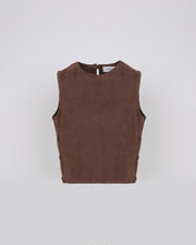 Sleeveless top in double-sided velour lamb leather