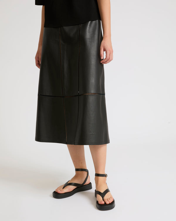 Lamb leather panel skirt with ladder stitch