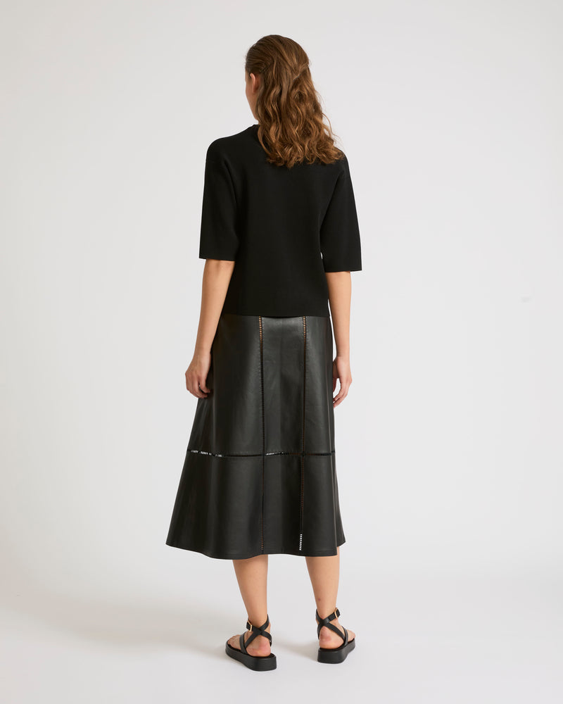 Lamb leather panel skirt with ladder stitch