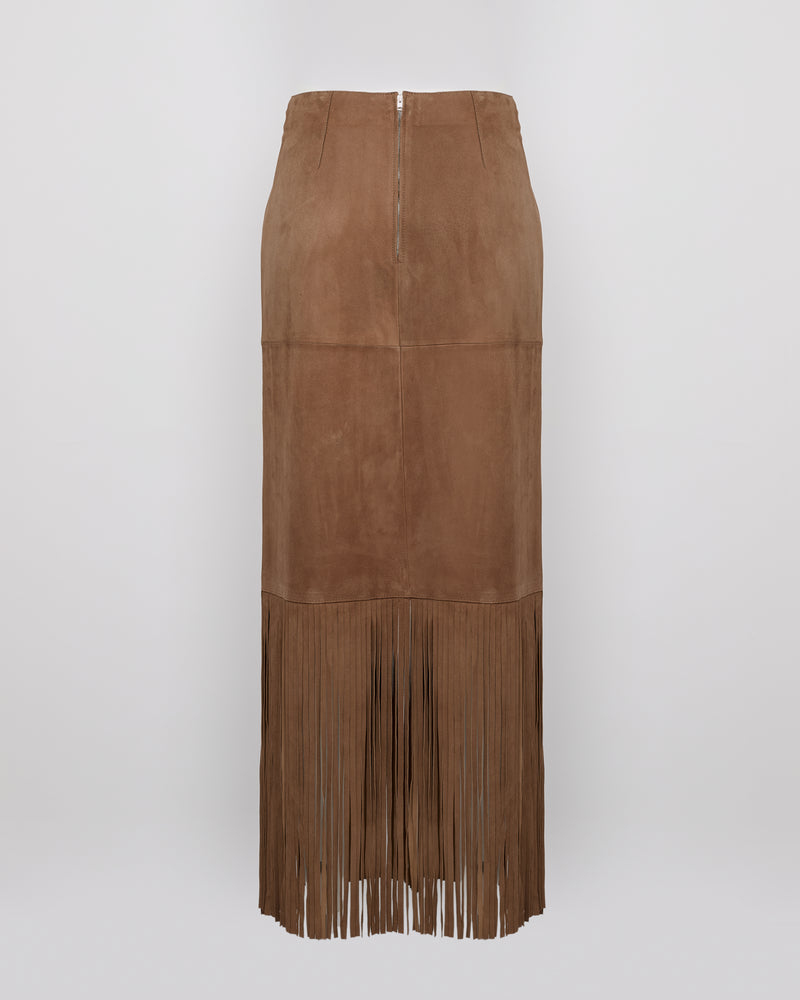 Fringed maxi skirt in double-sided velour lamb leather