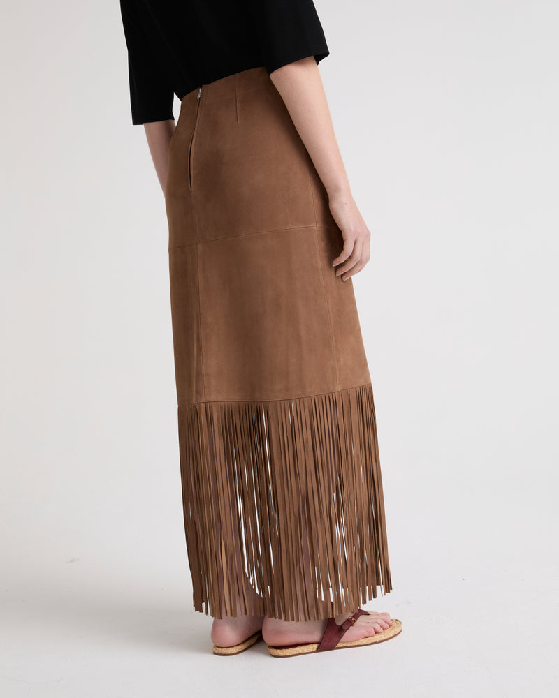 Fringed maxi skirt in double-sided velour lamb leather