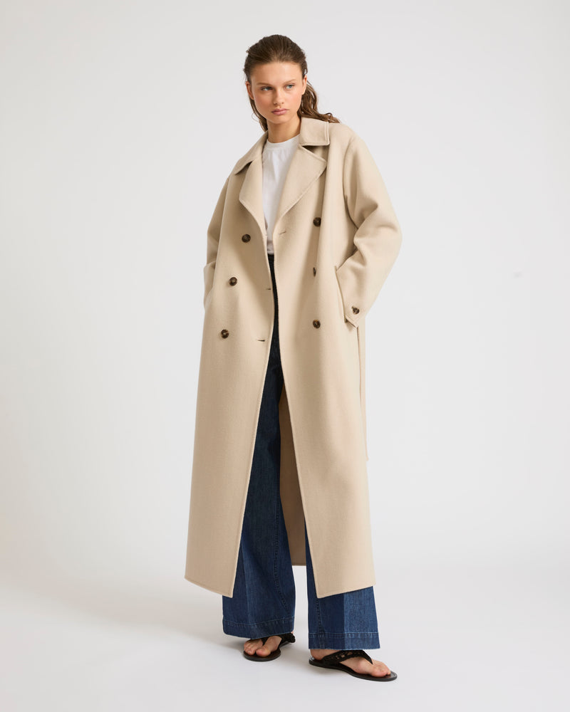 Double-sided wool-blend trench coat