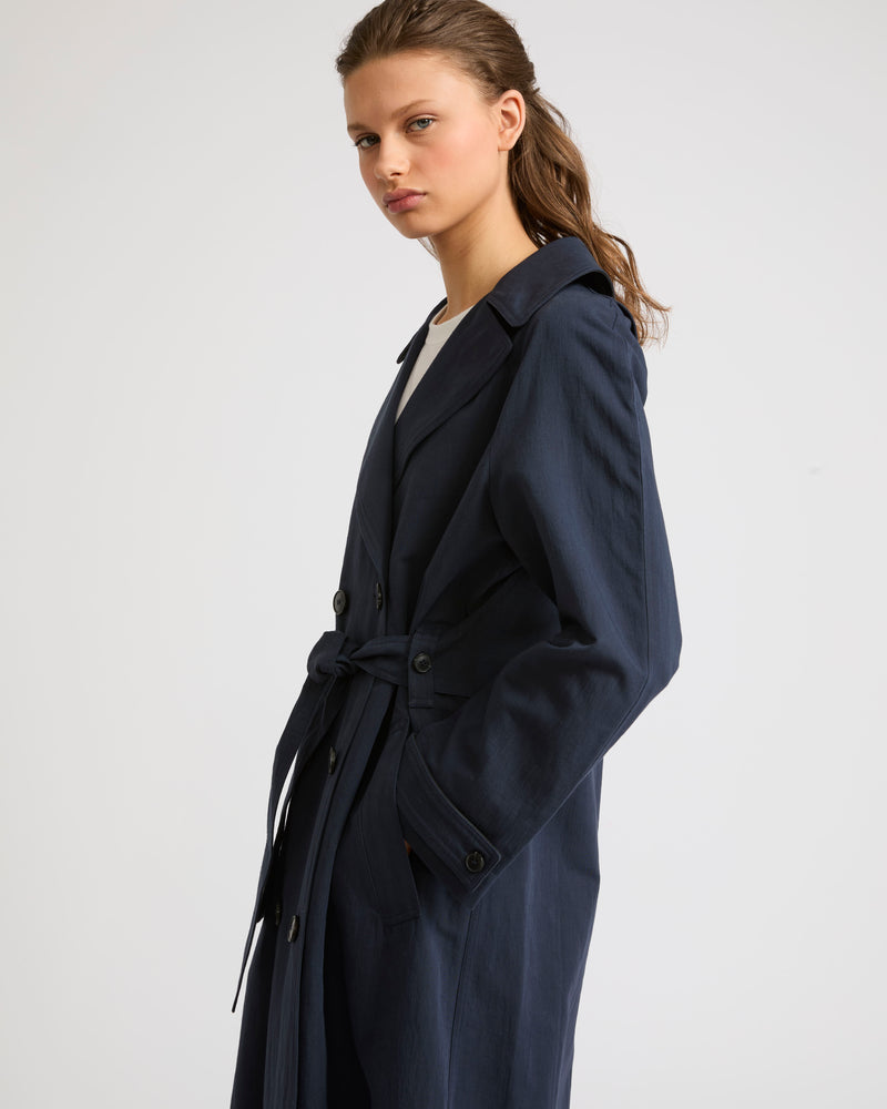 Cotton-linen fabric trench coat