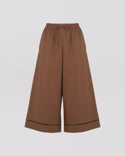 Cotton poplin palazzo trousers with leather inserts