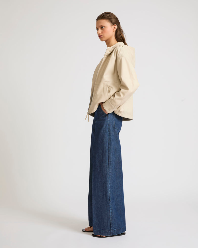 Wide-leg denim trousers