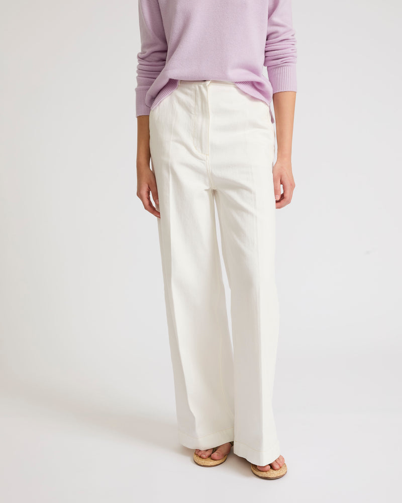 Wide-leg denim trousers