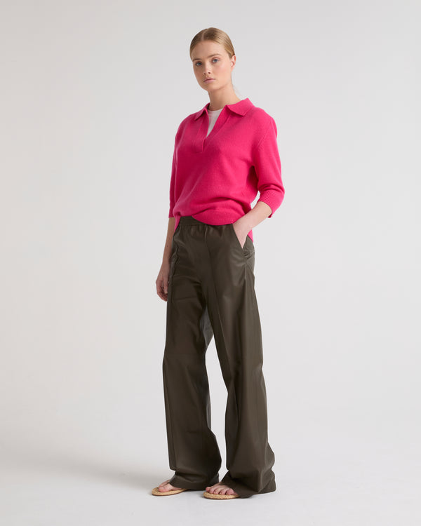 Fine lamb leather loose trousers - khaki - Yves Salomon