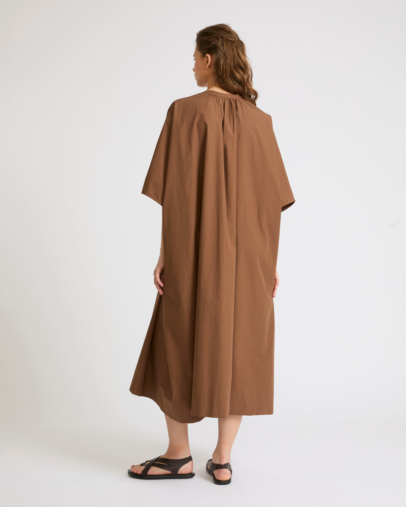 Cotton poplin kaftan dress with leather inserts