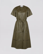 Lamb leather belted dress with ladder stitch