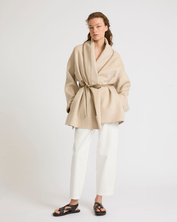 Double-sided wool-blend draped jacket