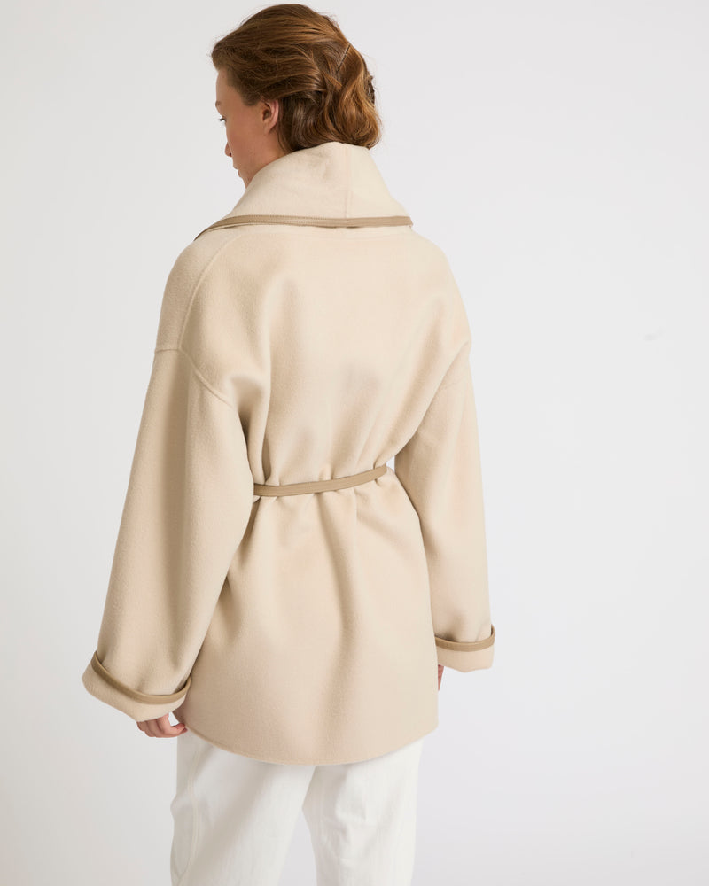 Double-sided wool-blend draped jacket