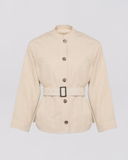 Belted jacket in cotton-linen fabric