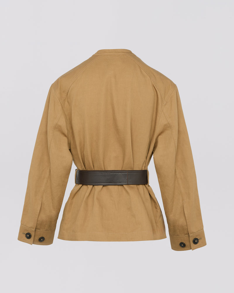 Belted jacket in cotton-linen fabric