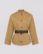 Belted jacket in cotton-linen fabric