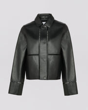 Shirt lamb leather jacket with ladder stitch