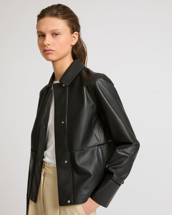 Shirt lamb leather jacket with ladder stitch