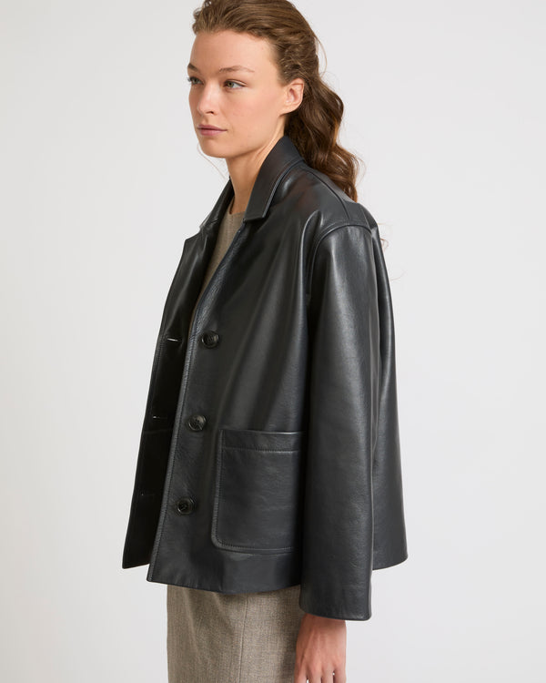 Calfskin leather overshirt jacket