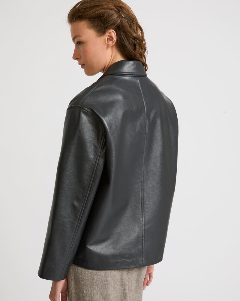 Calfskin leather overshirt jacket