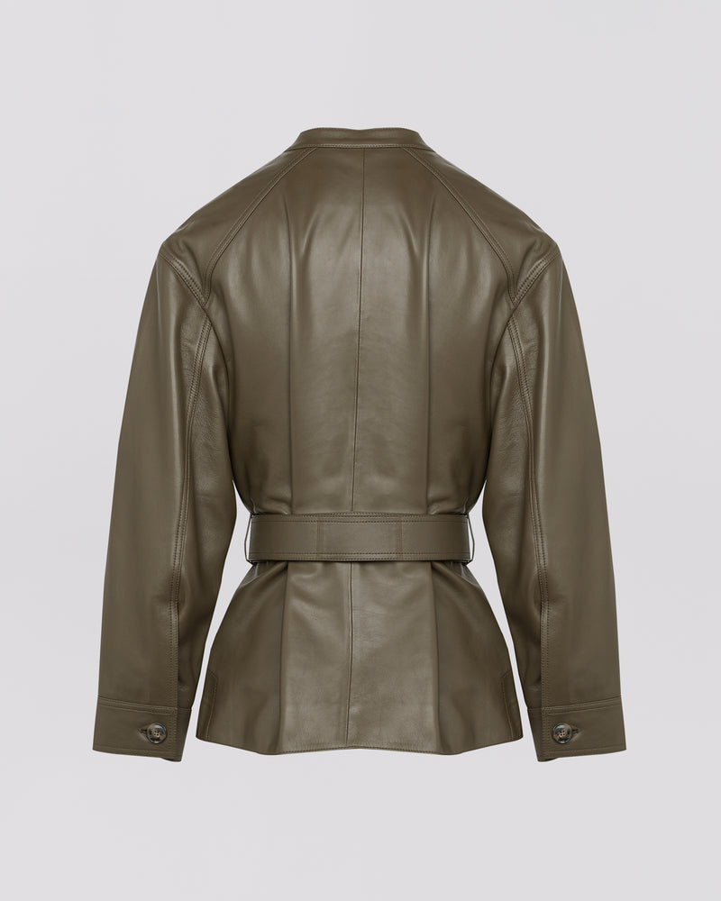 Lamb leather belted jacket