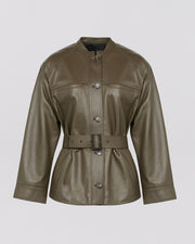 Lamb leather belted jacket