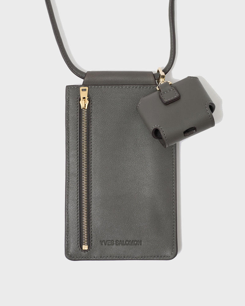 Leather phone case - grey - Yves Salomon