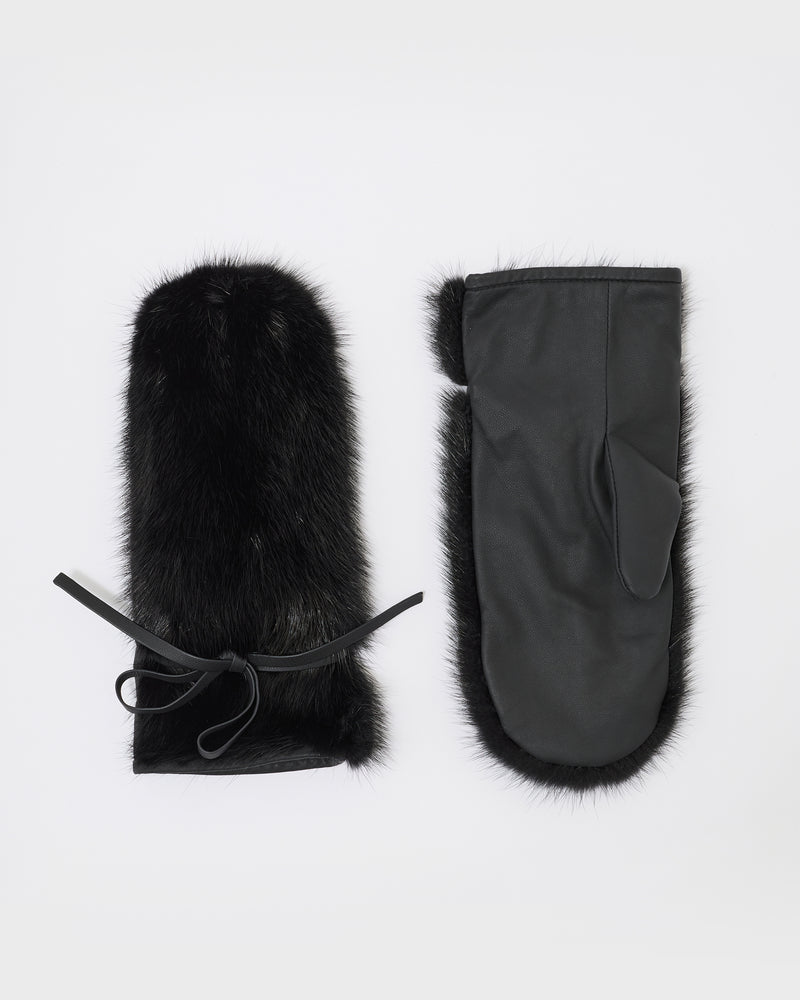 Mink fur and leather mittens