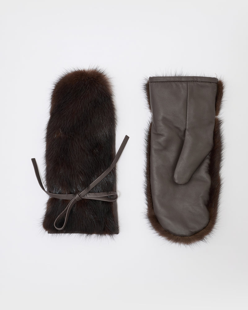 Mink fur and leather mittens - brown - Yves Salomon