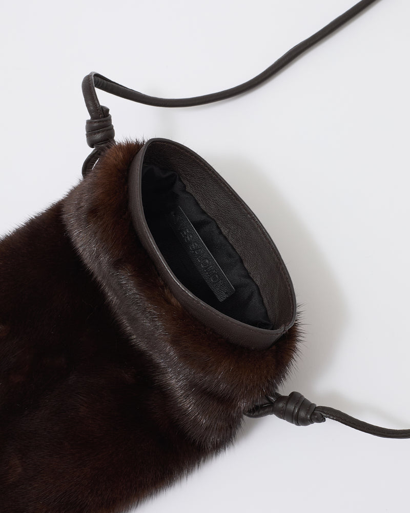 Mink fur and leather bag - brown - Yves Salomon