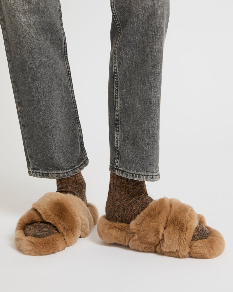 Rex fur slippers - camel - Yves Salomon