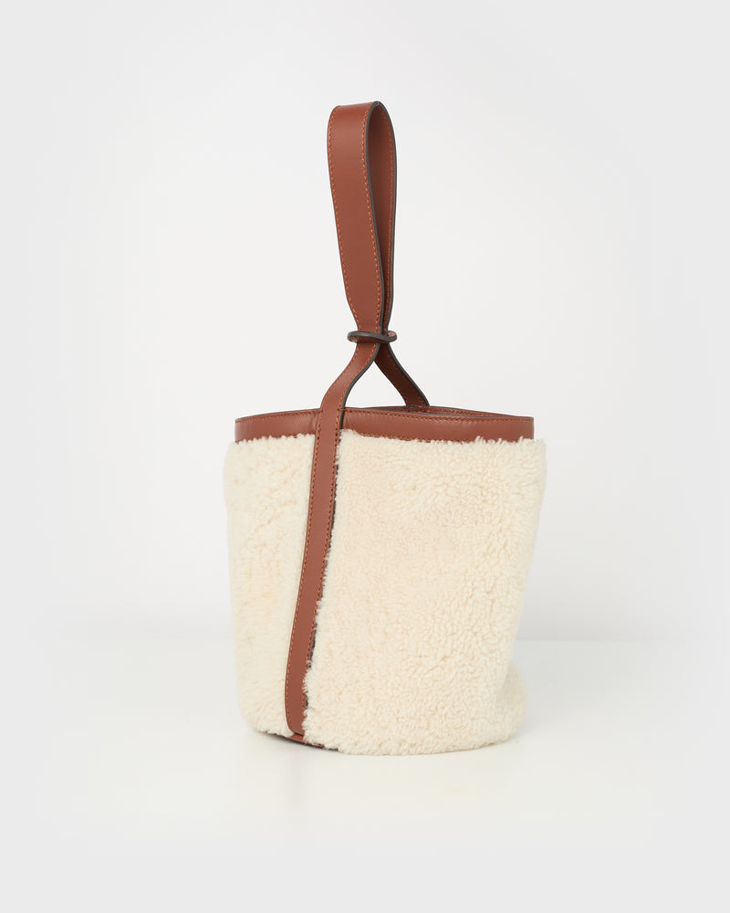 Merino mini bucket bag - camel/white - Yves Salomon