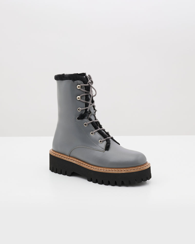 Lace-up boots in stiff Merinillo - grey - Yves Salomon