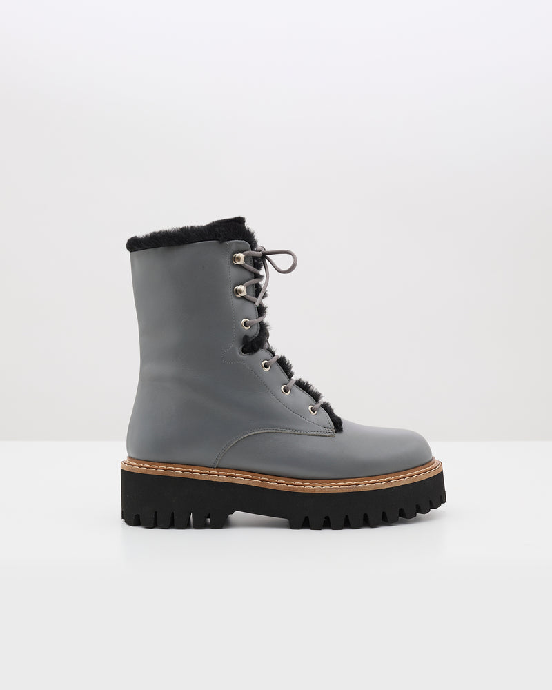 Lace-up boots in stiff Merinillo - grey - Yves Salomon