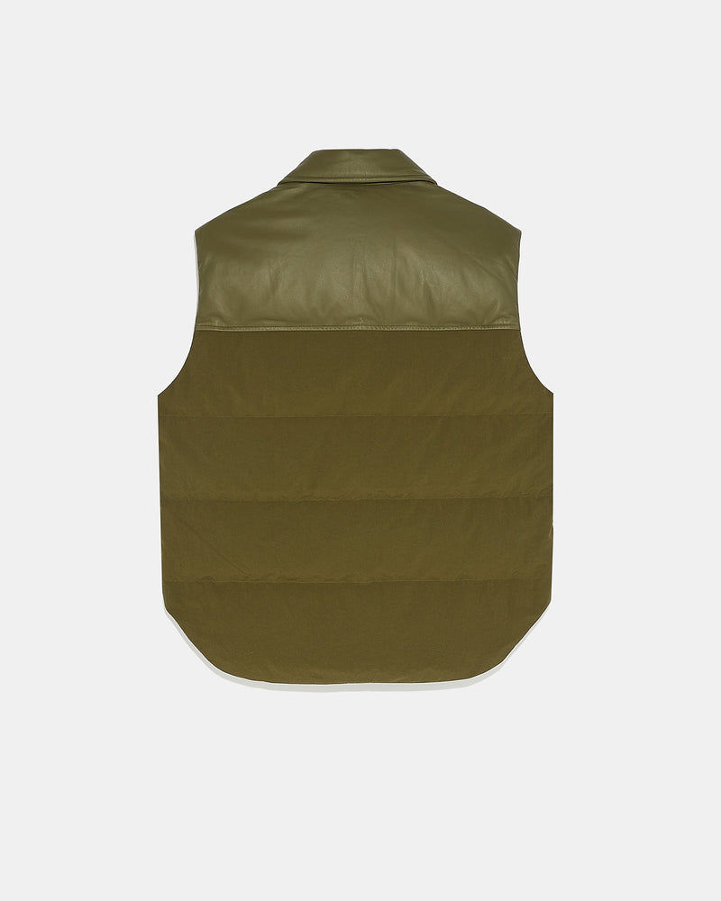 Down gilet in leather and technical fabric blend-Yves Salomon-Winter sale & boxing day