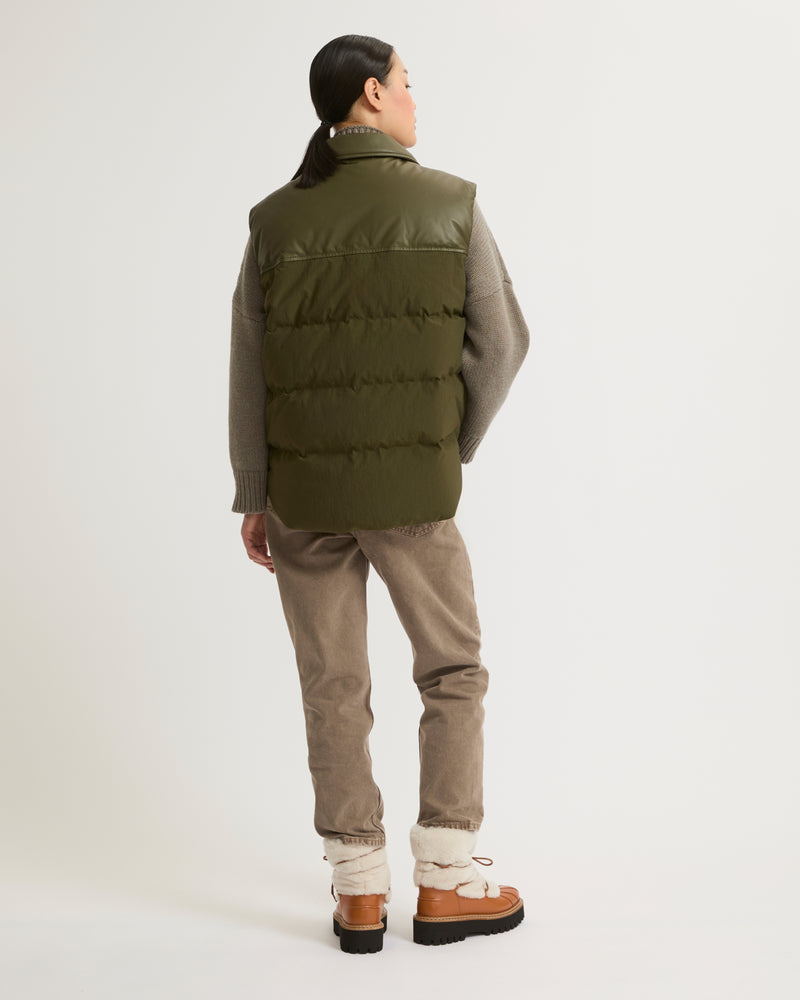 Down gilet in leather and technical fabric blend-Yves Salomon-Winter sale & boxing day