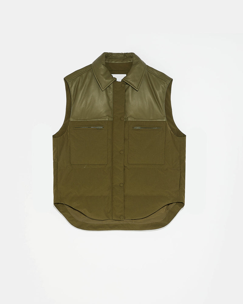 Down gilet in leather and technical fabric blend-Yves Salomon-Winter sale & boxing day